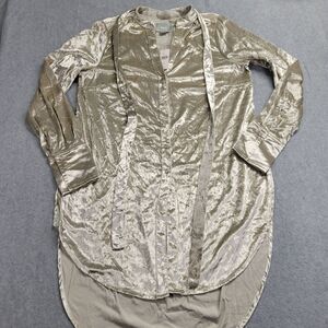 Anthropologie MAEVE Champagne Velvet Long Sleeve Button-up Tunic Shirt 6 NWT‎